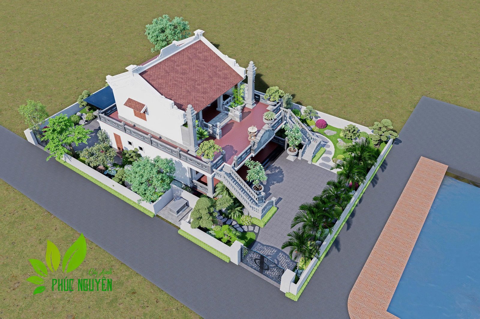 Dự án thiết kế và thi công Sân vườn nhà thờ anh Hiếu tại Hưng Yên 2025 | Phúc Nguyên Garden